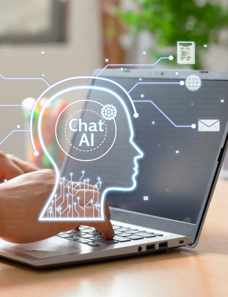 Vertical Photo of A man chats with an artificial intelligence.